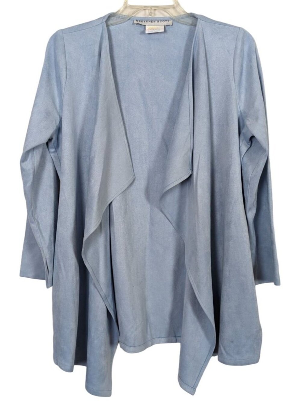 Gretchen Scott long sleeve blue faux suede waterfall open cardigan S - Picture 6 of 7